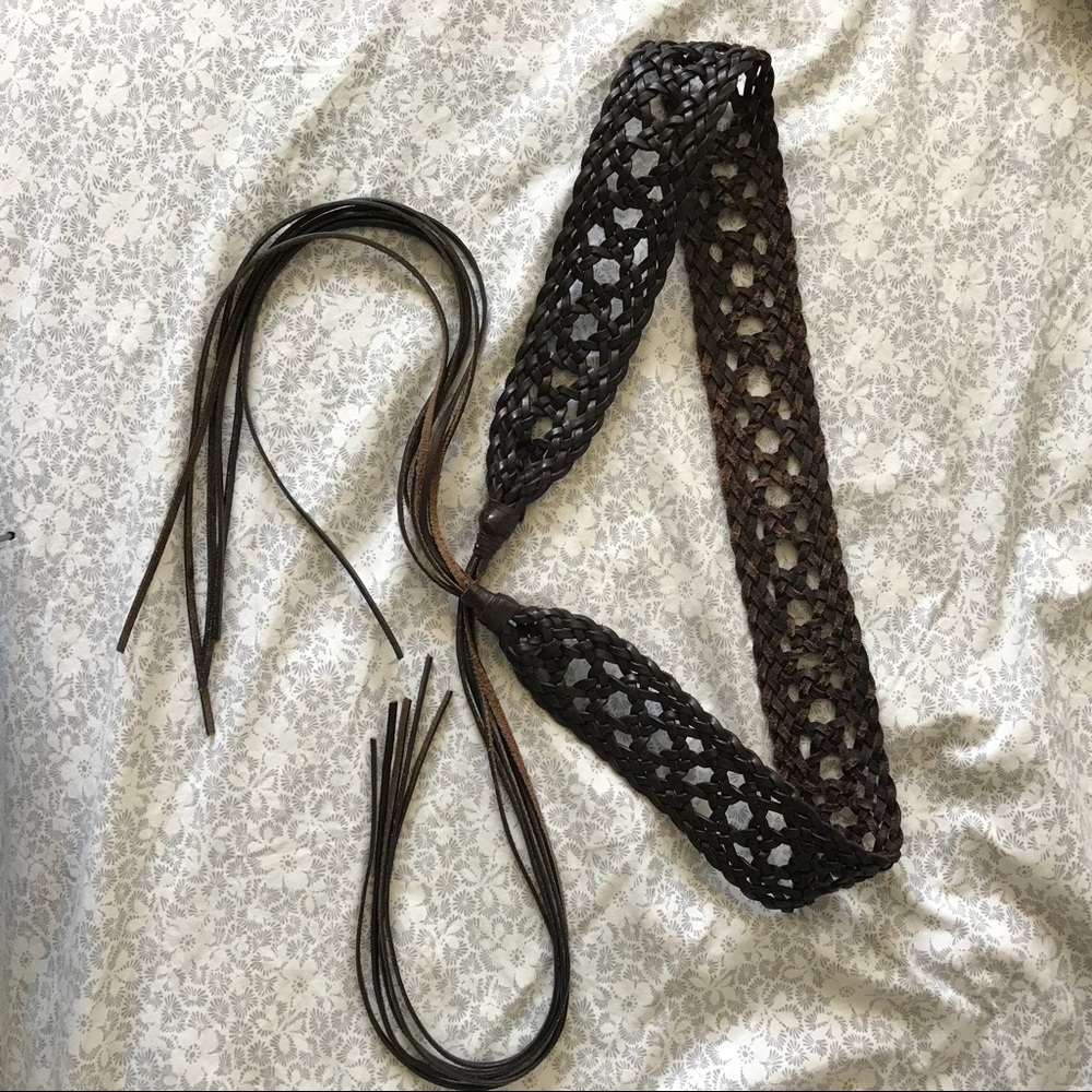 Anthropologie Braided Leather Tie Belt